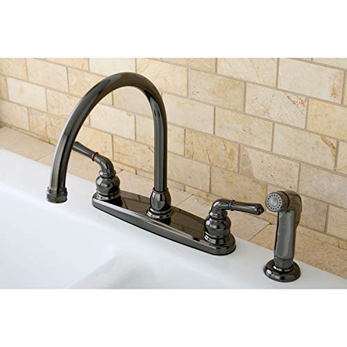 Kingston Brass NB790SP Water Onyx 8 inch Centerset Kitchen Faucet with Lever Handle and Matching Side Sprayer, Black Stainless Steel