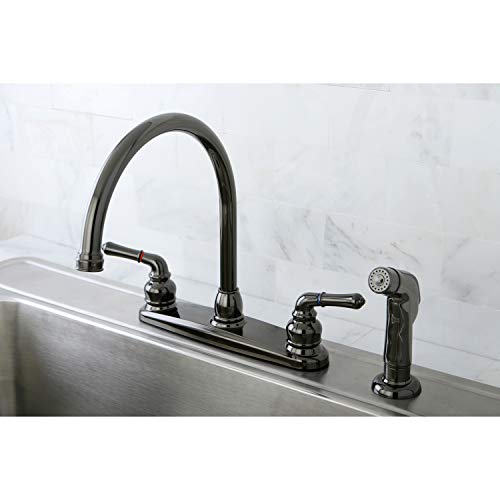 Kingston Brass NB790SP Water Onyx 8 inch Centerset Kitchen Faucet with Lever Handle and Matching Side Sprayer, Black Stainless Steel
