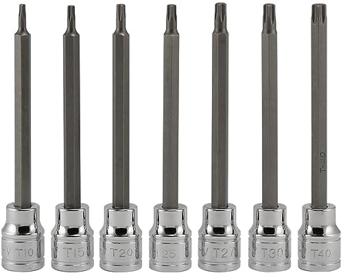 NEIKO 10080A 3/8” Drive Extra Long Torx Star Bit Socket Set | 7 Piece | T10 to T40 | 4-3/8” Length