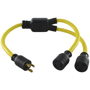 conntek 3-feet generator y adapter, 30-amp l5-30p plug to (2) 30-amp female connector l5-30r, yellow