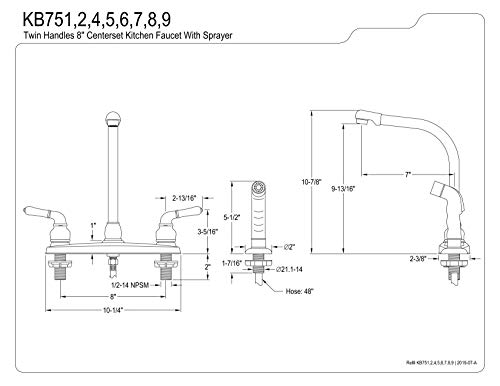 Kingston Brass KB751 Magellan 8" Centerset Kitchen Faucet, 7" Spout Reach, Polished Chrome