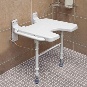 HealthSmart Wall Mount Fold Away Bath Chair Shower Seat Bench with Adjustable Legs, FSA and HSA Eligible, Seat 16 x 16 Inches, White