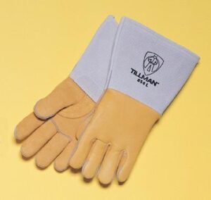tillman large gold 14" top grain elk cotton/foam lined welders gloves with straight thumb, stiff cowhide cuff, welted fingers, kevlar(r) stitching and pull tab (carded). sold by 1 / pr