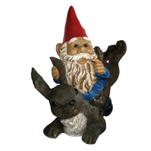 Garrold Gnome on a Rabbit by Michael Carr Designs - Outdoor Gnome and Rabbit Figurine for gardens, patios and lawns (80037)