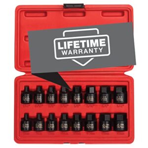 sunex 3646, 3/8 inch drive low profile impact hex driver set, 16-piece, sae/metric, 1/4 inch - 3/4 inch, 6mm - 19mm, cr-mo steel, dual size markings, heavy duty storage case, meets ansi standards