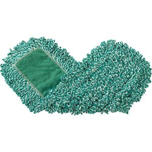 rubbermaid commercial products looped-end-dust mop head replacement, microfiber blend, 24-inch, green, heavy duty industrial wet mop for floor cleaning office/school/stadium/lobby/restaurant