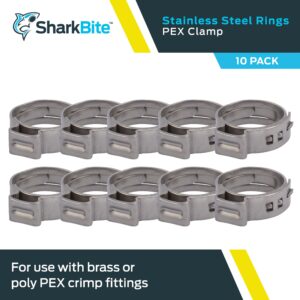 SharkBite 1/2 Inch Clamp Ring, Pack of 10, Stainless Steel Plumbing Fitting, PEX Pipe, PE-RT, UC953A