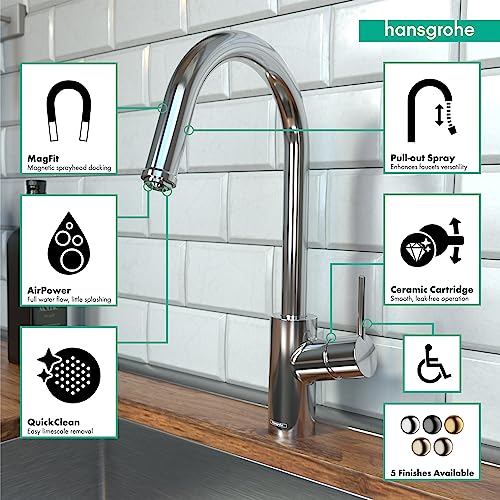 hansgrohe Talis S² Chrome High Arc Kitchen Faucet, Kitchen Faucets with Pull Down Sprayer, Faucet for Kitchen Sink, Magnetic Docking Spray Head, Chrome 14872001