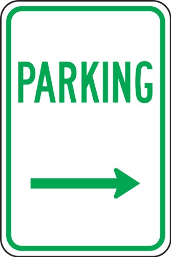 Accuform "Parking" with Right Arrow, Reflective Aluminum Parking Sign, 18" x 12", Green on White, FRP226RA