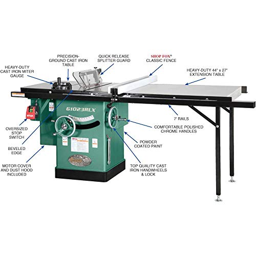 Grizzly G1023RLX Cabinet Left-Tilting Table Saw, 10-Inch