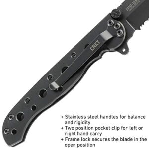 CRKT M16-10KS EDC Folding Pocket Knife: Everyday Carry, Black Serrated Edge Blade, Tanto, Frame Lock, Stainless Steel Handle, Reversible Pocket Clip