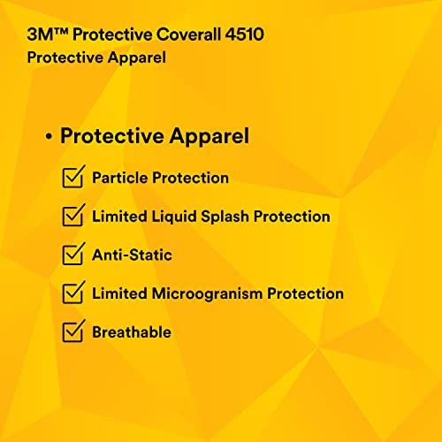 3M Protective Disposable Coveralls, Bulk Pack of 25 White Coveralls, Hooded with Elastic Cuff, Two-way Zipper, Antistatic Protection, XL, 4510-BLK-XL