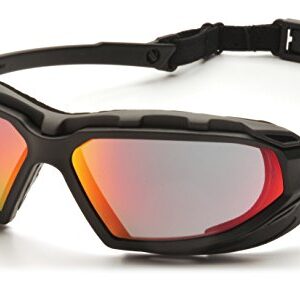 Pyramex Safety Highlander XP Eyewear, Black-Gray Frame/Sky Red Mirror Anti-Fog Lens