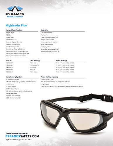 Pyramex Safety Highlander XP Eyewear, Black-Gray Frame/Sky Red Mirror Anti-Fog Lens