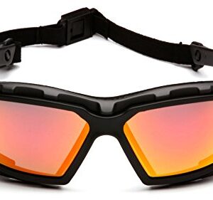 Pyramex Safety Highlander XP Eyewear, Black-Gray Frame/Sky Red Mirror Anti-Fog Lens