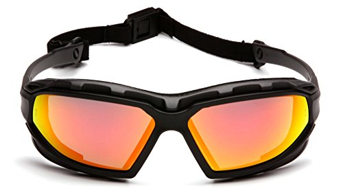 Pyramex Safety Highlander XP Eyewear, Black-Gray Frame/Sky Red Mirror Anti-Fog Lens