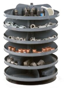 durham 1106-95 rotabin gray cold rolled steel 6 revolving shelves, 360lbs capacity, 17" diameter x 25-3/8" height