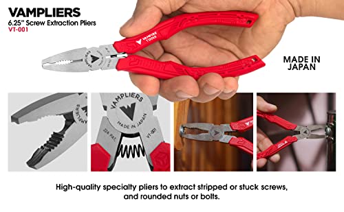 VAMPLIERS 6.25" Screw Extraction Multipurpose Pliers with Unique Non-Slip Jaws. Patented Stripped Screw Remover Tool. Effeciently extracts any damaged or rusted screws/fasteners. Made in Japan: VT-001