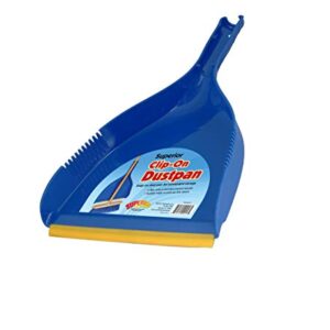 Superio Clip-On Dustpan - Heavy Duty Blue Plastic, Easy Grip Clip On Dust Pan with Rubber Edge, Detailed Sweeping Debris, Fits Standard Brooms Home & Commercial Dusting & Cleaning Tool (1)