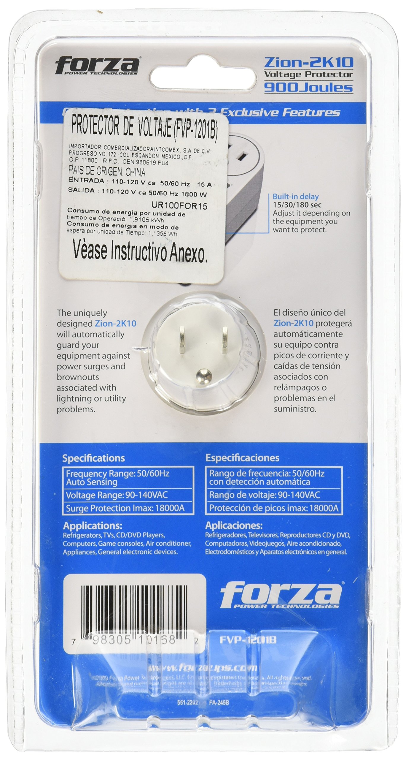 Forza- Voltage Protector- 18,000A Protector, 900 Joules, 350 Degree Rotation Function, 3 LED Indicators- Brownout Surge Plug