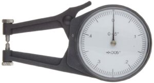 mitutoyo 209-457 caliper gauge, pointed jaw, white face, 0-0.8" range, +/-0.0015" accuracy, 0.0005" resolution, meets ip65 specifications