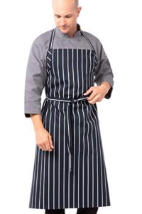 chef works unisex english chef apron, navy w/ chalk stripe, one size