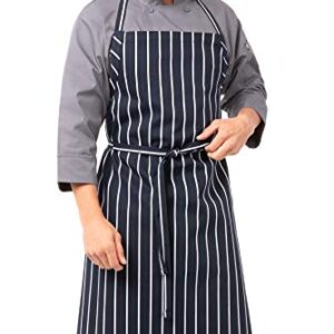 Chef Works Unisex English Chef Apron, Navy W/ Chalk Stripe, One Size