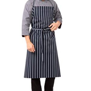 Chef Works Unisex English Chef Apron, Navy W/ Chalk Stripe, One Size