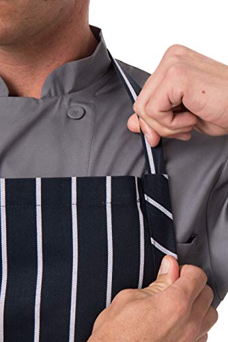 Chef Works Unisex English Chef Apron, Navy W/ Chalk Stripe, One Size