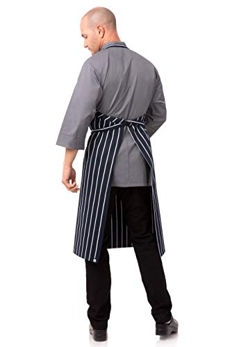 Chef Works Unisex English Chef Apron, Navy W/ Chalk Stripe, One Size