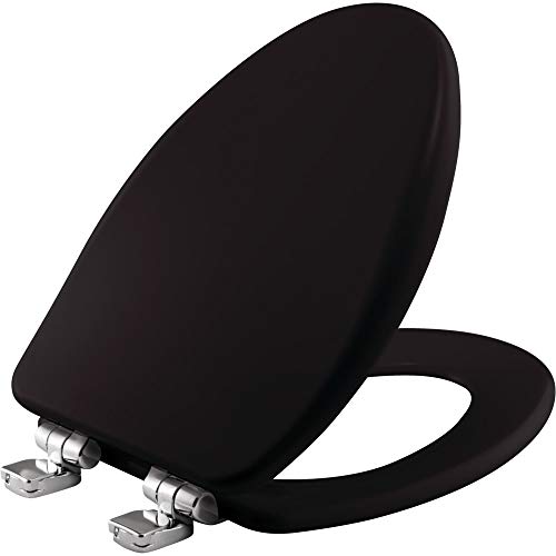 BEMIS 19170CHSL 047 Alesio II Toilet Seat with Chrome Hinges will Slow Close, Never Loosen and Provide the Perfect Fit, ELONGATED, Durable Enameled Wood, Black