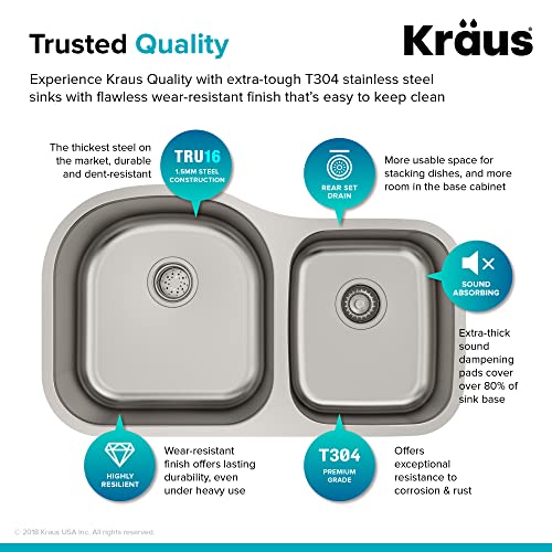 Kraus KBU27 35 inch Undermount 60/40 Double Bowl 16 gauge Stainless Steel Kitchen Sink