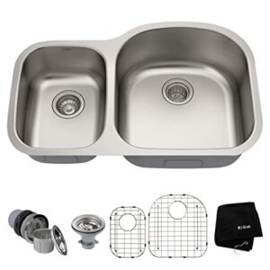 kraus kbu25 32 inch undermount 40/60 double bowl 16 gauge stainless steel kitchen sink
