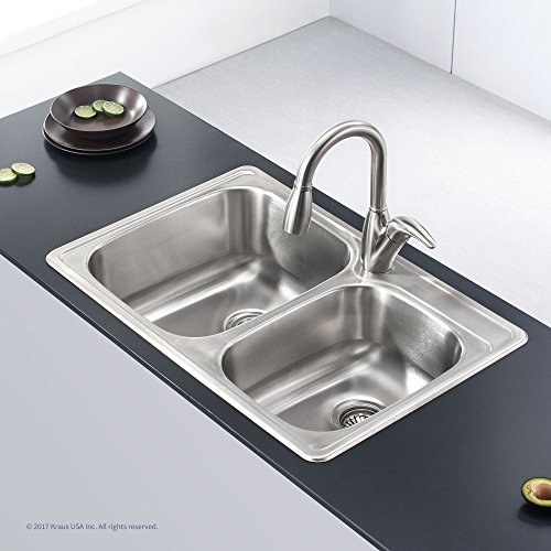 Kraus KTM32 Premier Kitchen Sink Double Bowl, 33.13, Satin