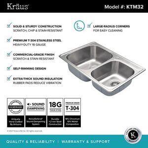 Kraus KTM32 Premier Kitchen Sink Double Bowl, 33.13, Satin