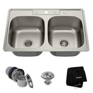 kraus ktm33 33 inch topmount 50/50 double bowl 18 gauge stainless steel kitchen sink