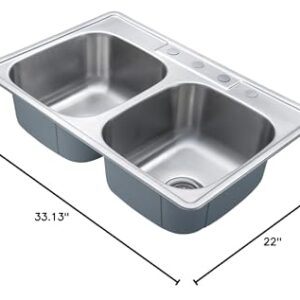 Kraus KTM33 33 inch Topmount 50/50 Double Bowl 18 gauge Stainless Steel Kitchen Sink