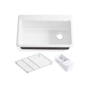 KOHLER 5871-1A2-0 Riverby Top-Mount Single-Bowl Workstation Kitchen Sink with Accessories, 33" L, White