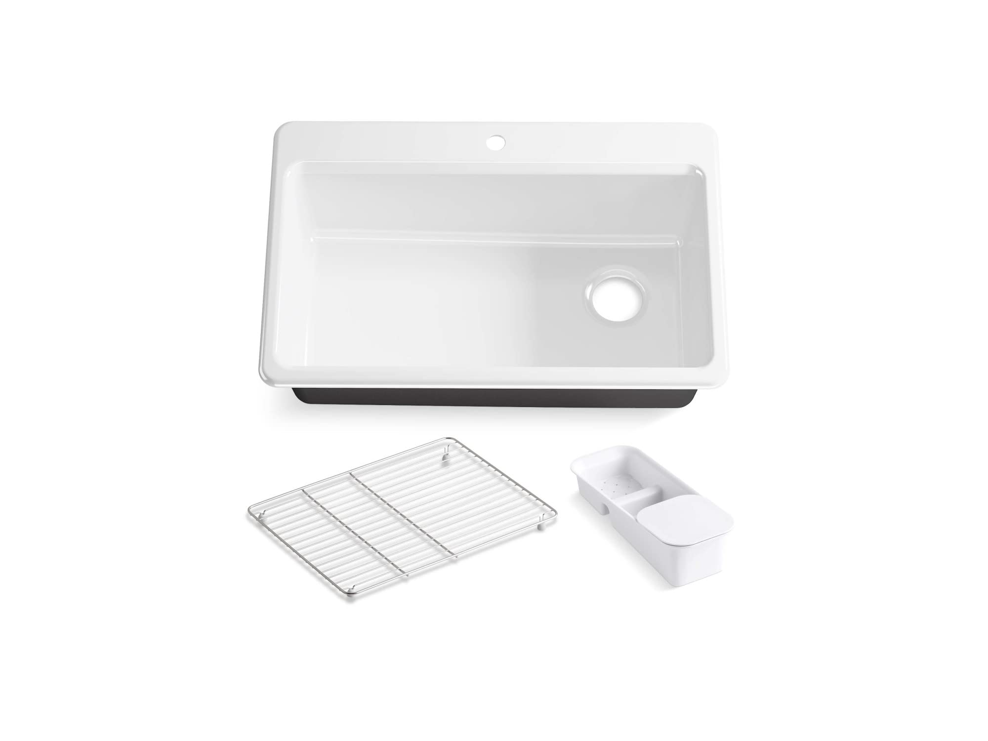 KOHLER 5871-1A2-0 Riverby Top-Mount Single-Bowl Workstation Kitchen Sink with Accessories, 33" L, White