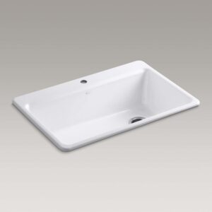 KOHLER 5871-1A2-0 Riverby Top-Mount Single-Bowl Workstation Kitchen Sink with Accessories, 33" L, White