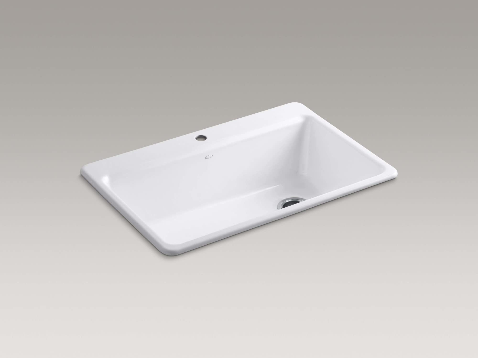 KOHLER 5871-1A2-0 Riverby Top-Mount Single-Bowl Workstation Kitchen Sink with Accessories, 33" L, White