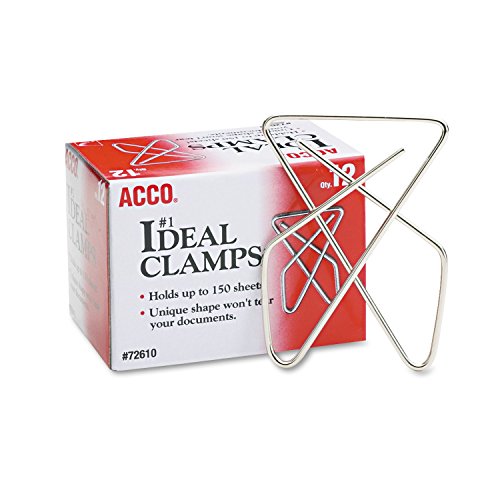 ACCO Ideal Paper Clamp (Butterfly Clamp), Smooth Finish, No.1 Size (Large), 12/Box (A7072610)