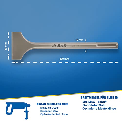 S&R Spade Chisel SDS Max 11.81" x 3.15" (300 X 80 mm), Optimized Geometry MADE IN GERMANY