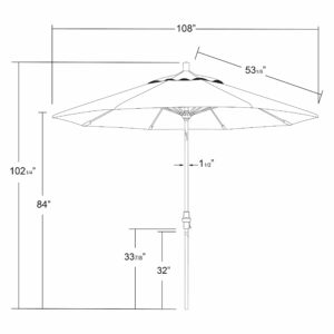 California Umbrella GSCUF908170-F04 9' Round Aluminum Fiberglass Rib Market Patio Umbrella, White Pole