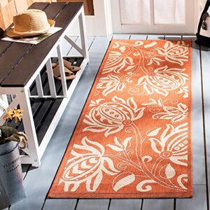 safavieh courtyard collection runner rug - 2'3" x 10', terracotta & natural, floral design, non-shedding & easy care, indoor/outdoor & washable-ideal for patio, backyard, mudroom (cy2961-3202)