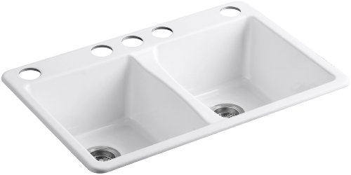 KOHLER K-5873-5U-0 Deerfield Kitchen Sink, 2.375, White