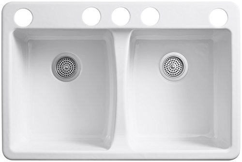 KOHLER K-5873-5U-0 Deerfield Kitchen Sink, 2.375, White