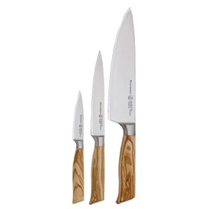 messermeister oliva elite starter knife set - includes 8" stealth chef's knife, 6" utility knife & 3.5" paring knife - rust resistant & easy to maintain