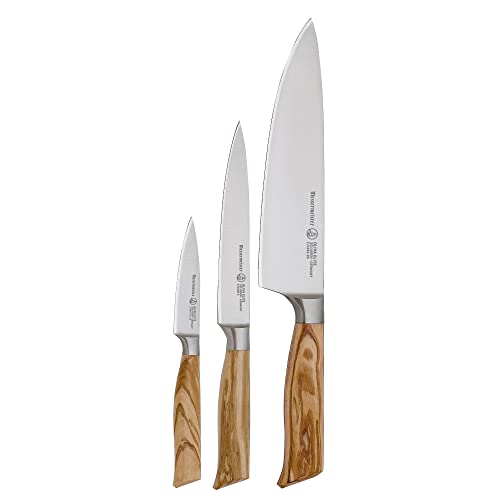 Messermeister Oliva Elite Starter Knife Set - Includes 8" Stealth Chef's Knife, 6" Utility Knife & 3.5" Paring Knife - Rust Resistant & Easy to Maintain