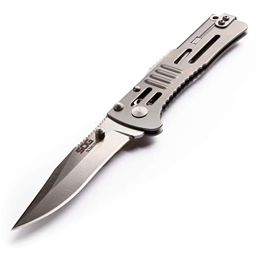 SOG SlimJim Folding Pocket Knife- SOG Assisted Technology w/ Tactile Bumps and Cutout Aid, Reversible Carry Clip, AUS-8 Stainless Steel Body (SJ31-CP), One Size, Hardcase Black